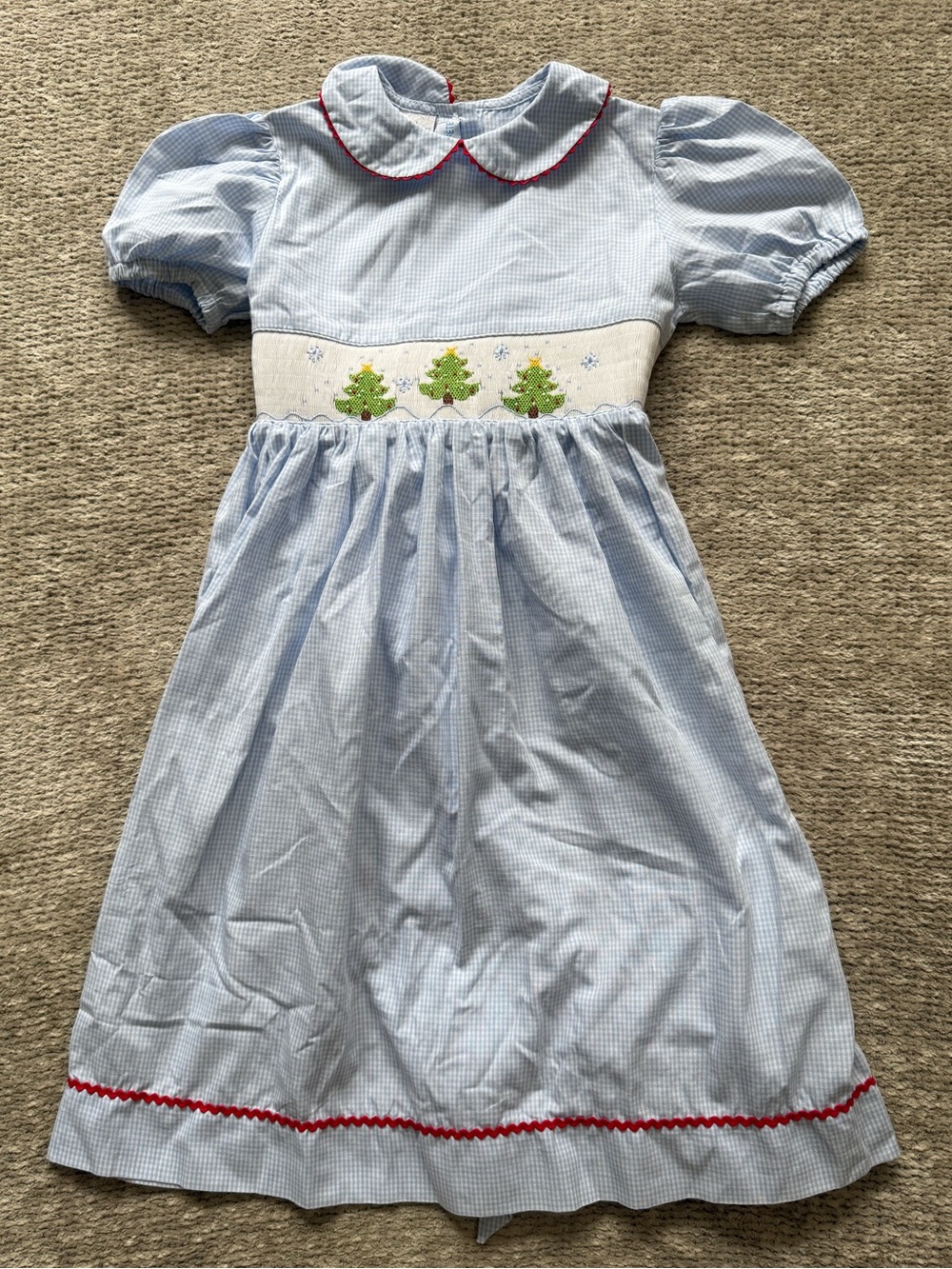 Vive La Fete Christmas Tree Smocked Gingham Dress Size 5